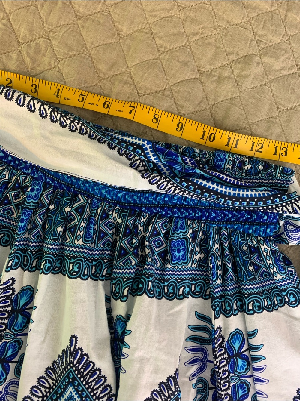 Bohemian Blue & White Cotton tribal tie waist smocked pocket maxi skirt small - Picture 10 of 14